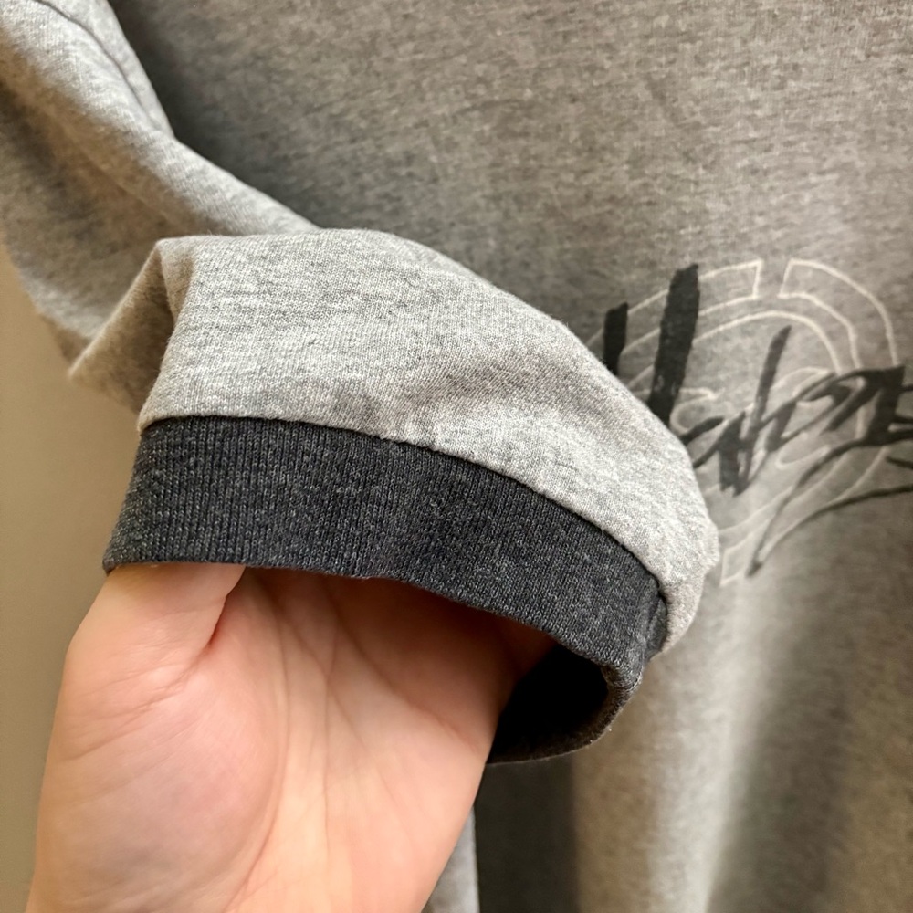 Billabong VTG late 90s Y2K grey/black graffiti logo ringer t-shirt CUT TAG L/XL - Picture 2 of 4